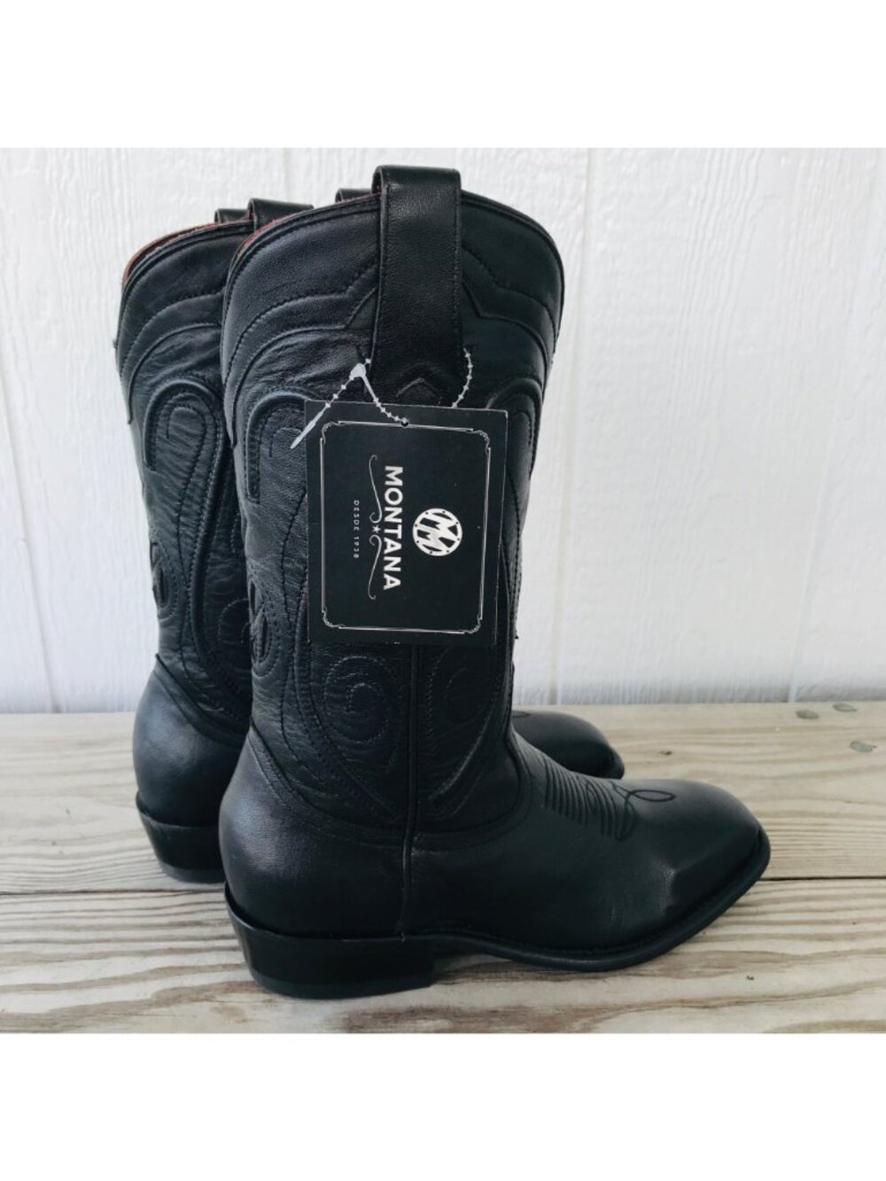Montana San Angelo Womens Black Corded Cowboy Western Boots 8 W M2136 - Picture 9 of 13